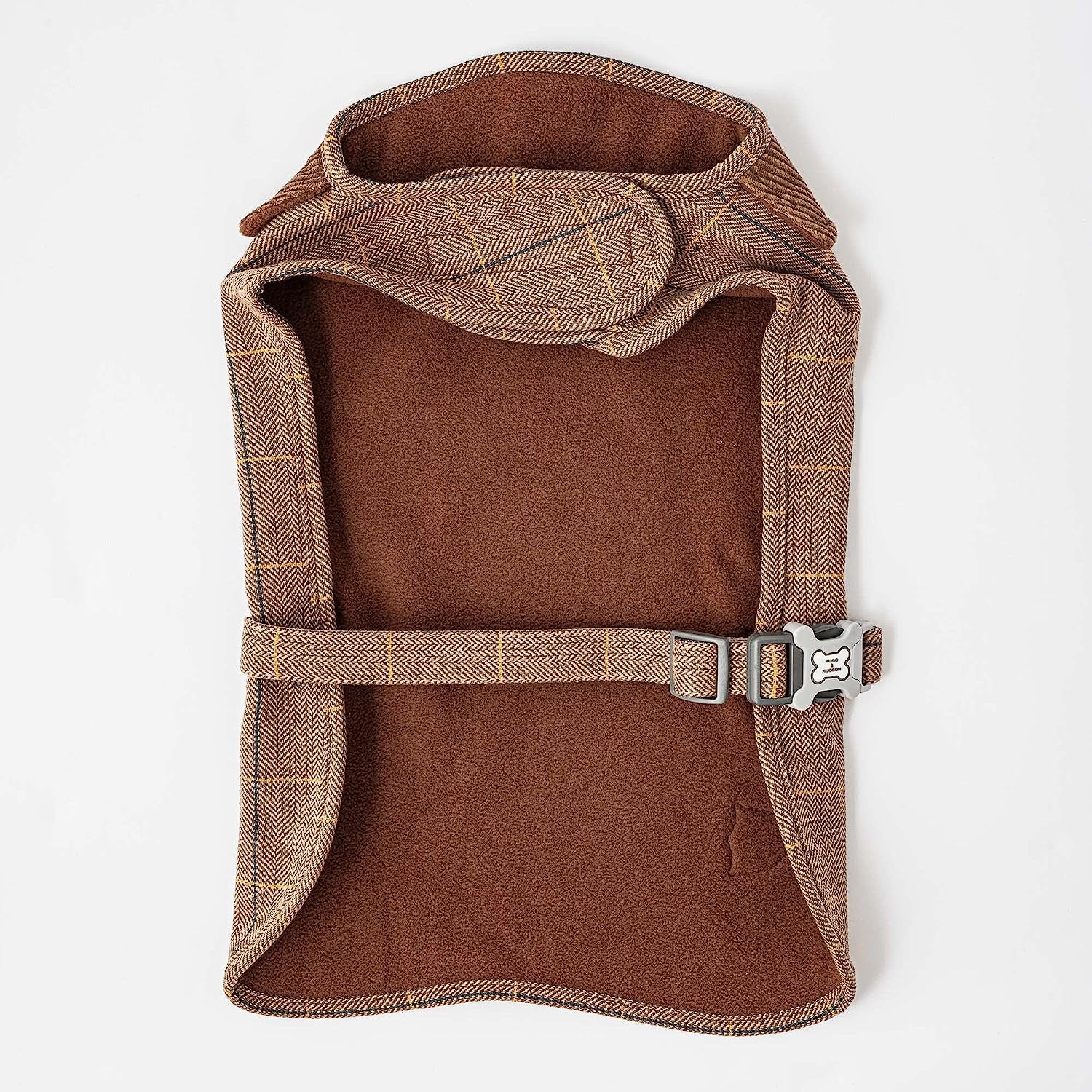 HUGO & HUDSON Dog Fleece Jacket - Clothing & Accessories for Dogs Winter Coats & Jackets with Adjustable Strap - Caramel Checked Herringbone Tweed - S Animals & Pet Supplies > Pet Supplies > Dog Supplies > Dog Apparel Hugo & Hudson   