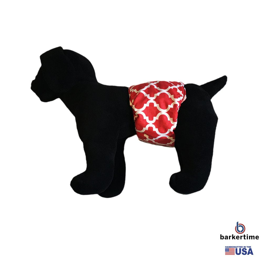 Barkertime White Quatrefoil on Red Washable Dog Belly Band Male Wrap - Made in USA Animals & Pet Supplies > Pet Supplies > Dog Supplies > Dog Diaper Pads & Liners Barkertime   