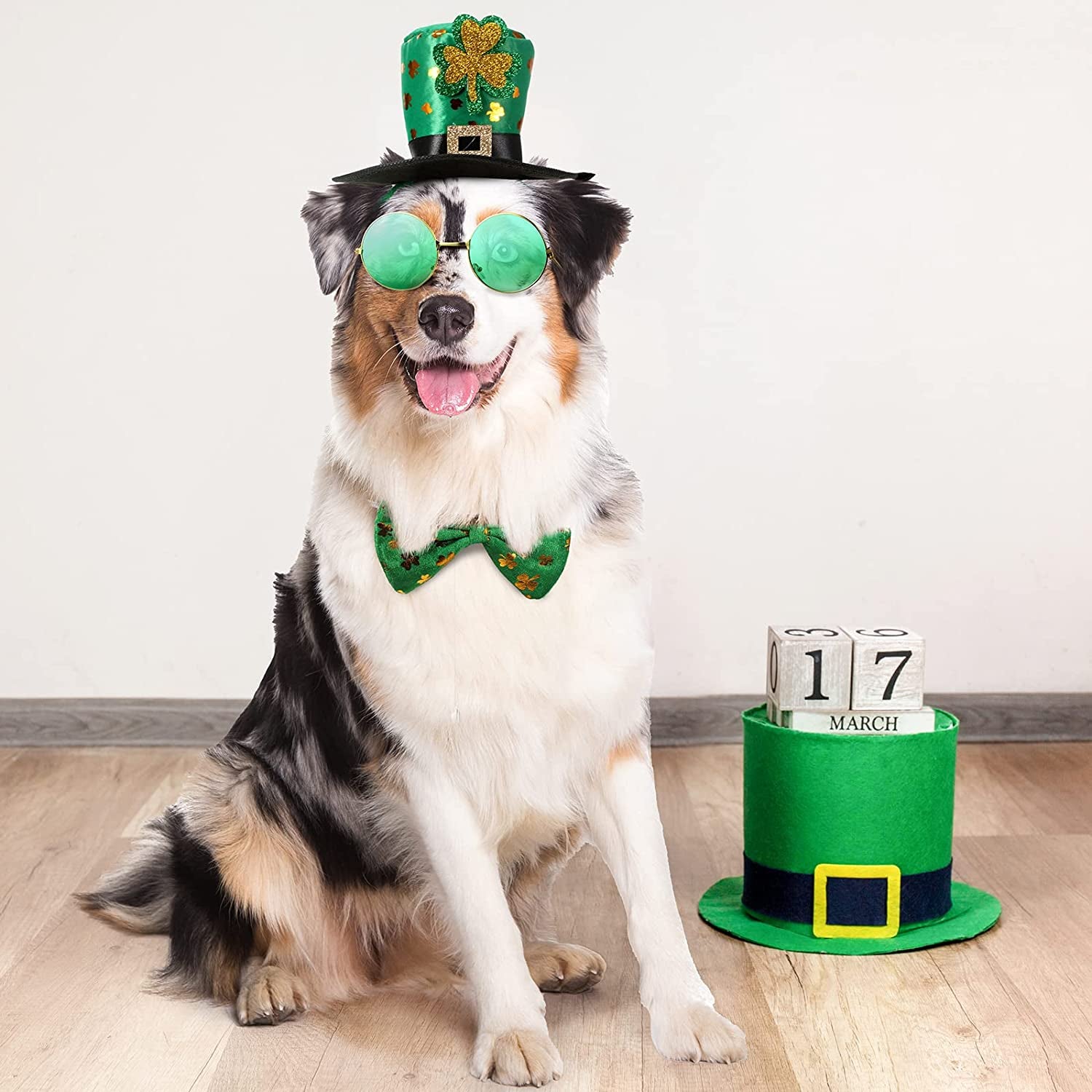 3 Pcs St Patrick'S Day Dog Costume, St. Patty'S Day Doggie Headband Green round PET Sunglasses and Green Shamrock Bow Tie Kit for Medium Large Dogs Animals & Pet Supplies > Pet Supplies > Dog Supplies > Dog Apparel Yaomiao   