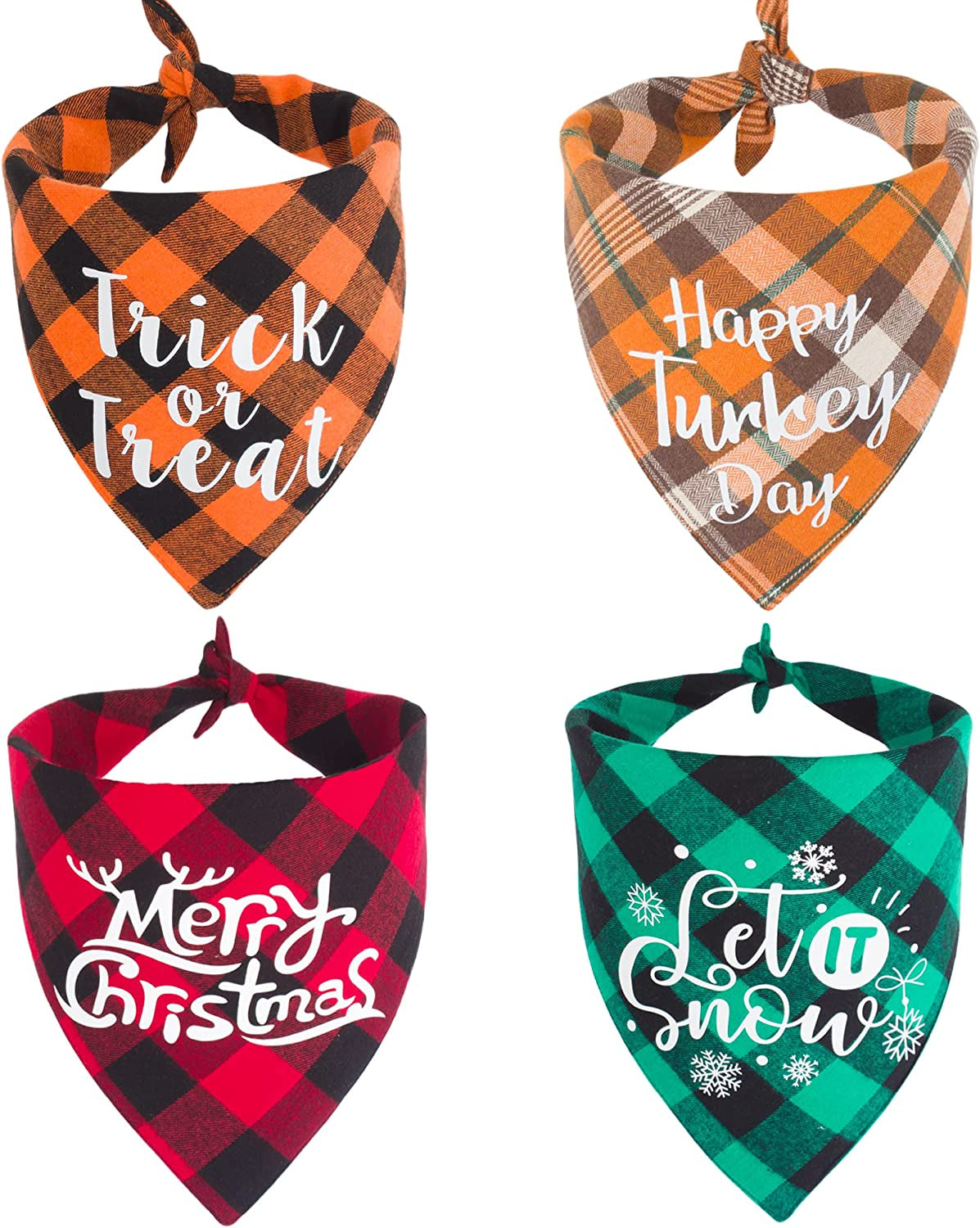 ADOGGYGO 4 Pack Plaid Holiday Dog Bandana, Halloween Thanksgivng Christmas Dog Bandana Scarf Kerchief Christmas Thanksgivng Halloween Bandana for Small Medium Large Dogs (Green & Red & Orange) Animals & Pet Supplies > Pet Supplies > Dog Supplies > Dog Apparel ADOGGYGO Green & Red & Orange  