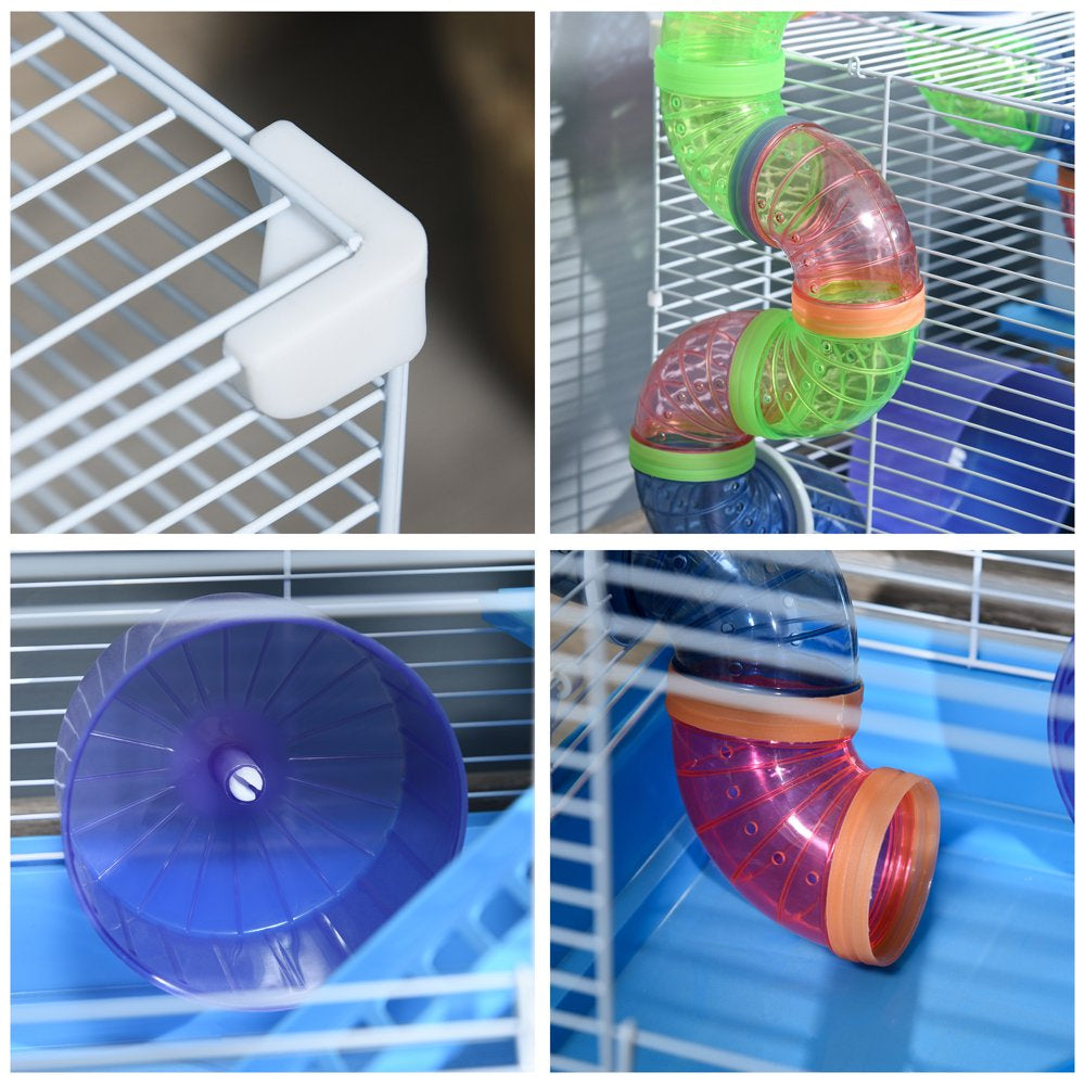 Pawhut 2-Level Hamster Cage Gerbil House Habitat Kit Small Animal Travel Carrier with Exercise Wheel, Play Tubes, Water Bottle, Food Dishes, & Interior Ladder Animals & Pet Supplies > Pet Supplies > Small Animal Supplies > Small Animal Habitats & Cages Aosom LLC   