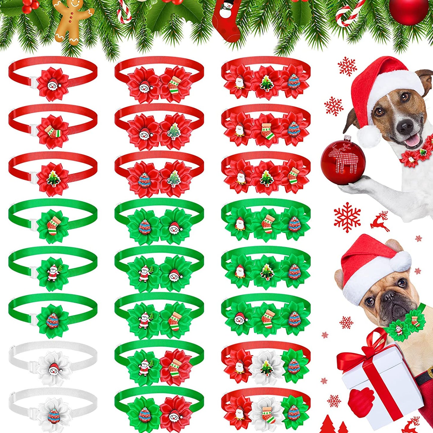 24 Pieces Christmas Dog Flower Collar Dog Bowties Adjustable Dog Collar Flower Artificial Diamond Flower Collar Christmas Dog Bow Collar Xmas Dog Accessories for Dogs Cats Pets (Elegant Style) Animals & Pet Supplies > Pet Supplies > Dog Supplies > Dog Apparel Saintrygo Cute Style  