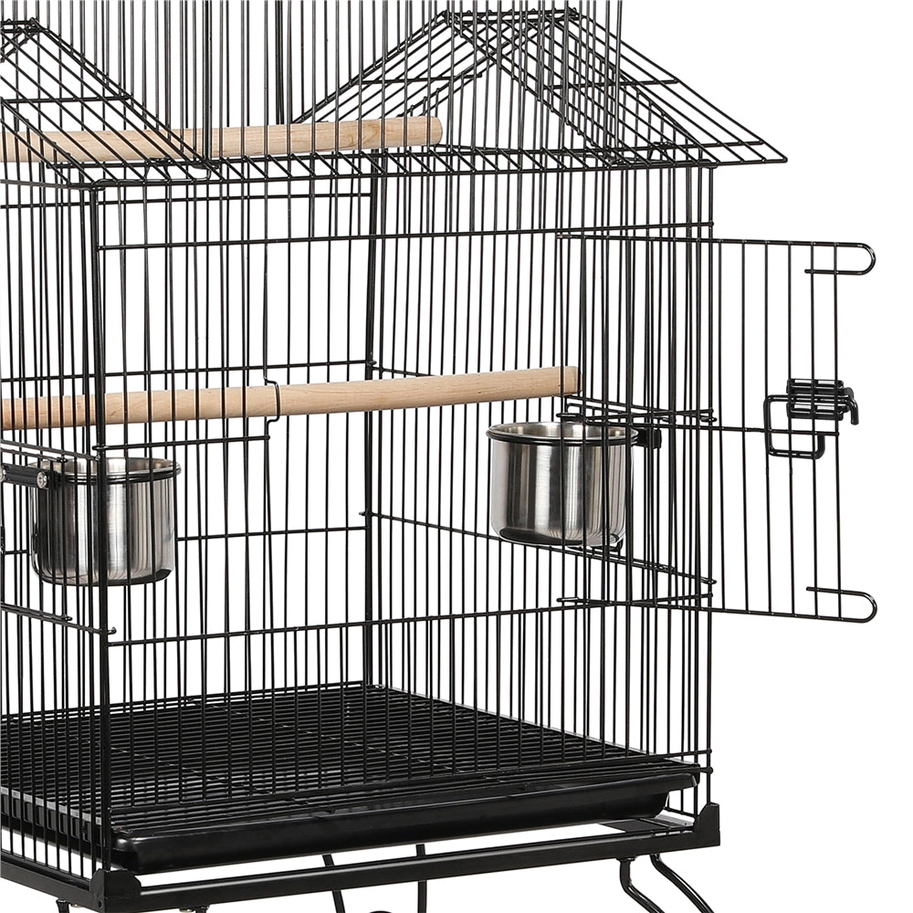 Easyfashion Large Metal Rolling Bird Cage Parrot Aviary Canary Pet Perch with Stand, Black Animals & Pet Supplies > Pet Supplies > Bird Supplies > Bird Cages & Stands Easyfashion   