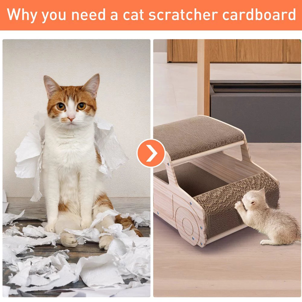 SHICHENG Wooden Cat Scratcher Lounge/Cardboard Car-Shaped Scratch, Play, Perch Cat Bed Couch for House Play Meanwhile Protect for Furniture Friendly Toy