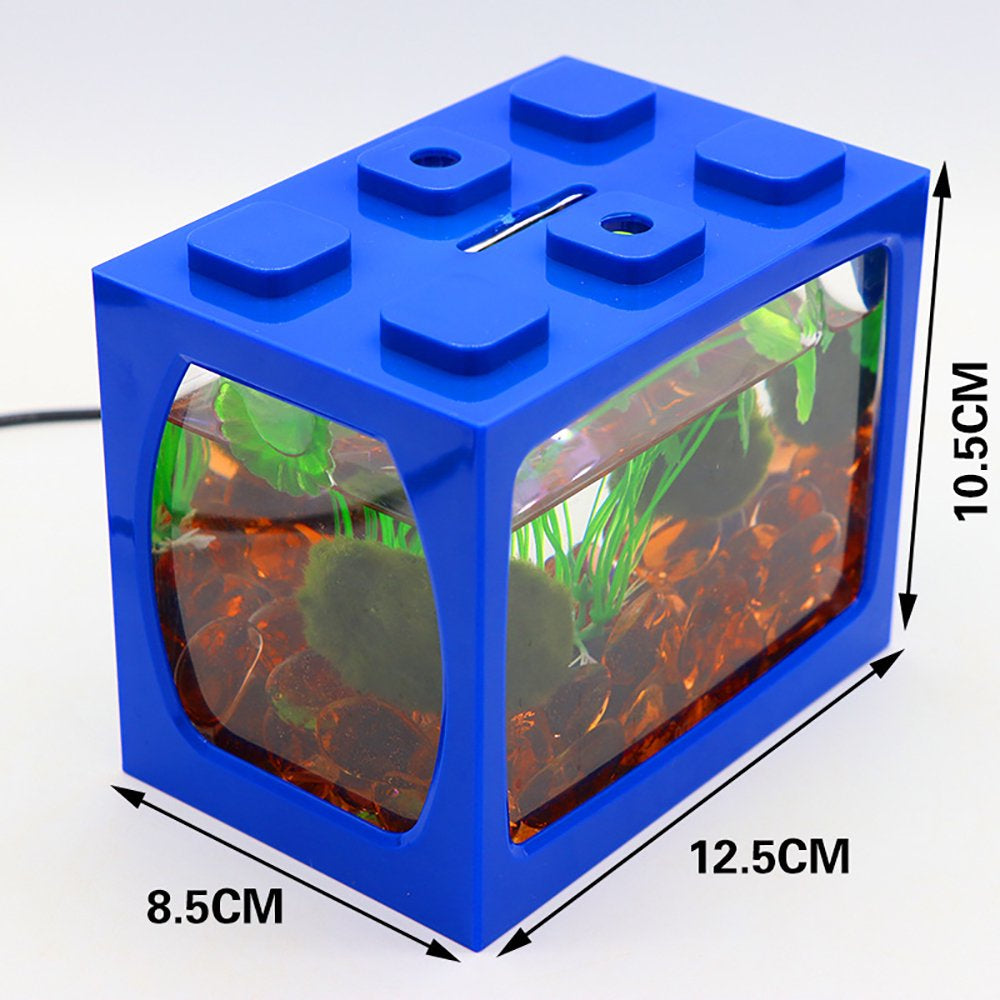 Mini Aquarium Box Small Betta Fish Tank Multifunctional USB Rechargeable Fish Tank with LED Light Lamp Reptile Feeding Box Tank Building Block Fish Bowl Home Decor LED Light Feeding Box(Blue) Animals & Pet Supplies > Pet Supplies > Fish Supplies > Aquarium Lighting EIMELI   