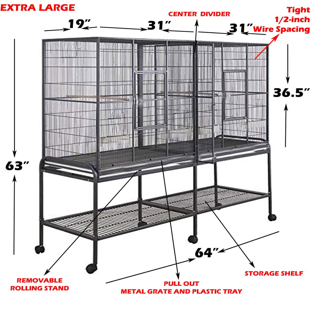 Double EXTRA LARGE 4-Level Center Divider Small Animal Critter Habitat Hamster House Guinea Pig Home Mouse Rats Rolling Cage Tight 1/2-Inch Wire Spacing for Ferret Chinchilla Sugar Glider Mice Gerbil Animals & Pet Supplies > Pet Supplies > Small Animal Supplies > Small Animal Habitats & Cages Mcage   