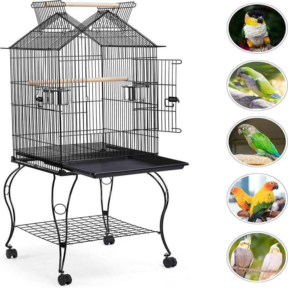 Hisevxus 57-Inch Rolling Open Top Roof Bird Cage for Mid-Sized Parrots Cockatiels Caique Quaker Monk Indian Ring Neck Green Cheek Conure Middle Bird Cage with Detachable Stand Animals & Pet Supplies > Pet Supplies > Bird Supplies > Bird Cages & Stands hisevxus   