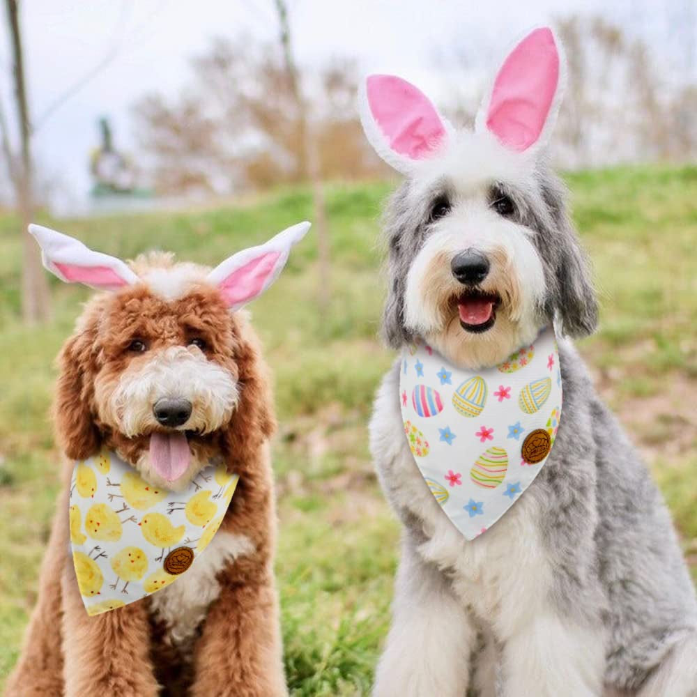 Crowned Beauty Easter Dog Bandanas Large 2 Pack, Eggs Chicks Set,Stars Plaid Adjustable Triangle Holiday Reversible Scarves for Medium Large Extra Large Dogs Pets Animals & Pet Supplies > Pet Supplies > Dog Supplies > Dog Apparel Crowned Beauty   