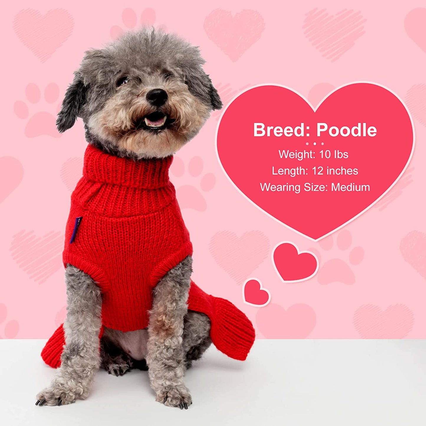 Cyeollo Valentine'S Day Dog Sweater Dress Turtleneck Doggie Sweaters Pullover Knitted with Bowtie Warm Winter Dog Clothes for Small Dogs Animals & Pet Supplies > Pet Supplies > Dog Supplies > Dog Apparel cyeollo   