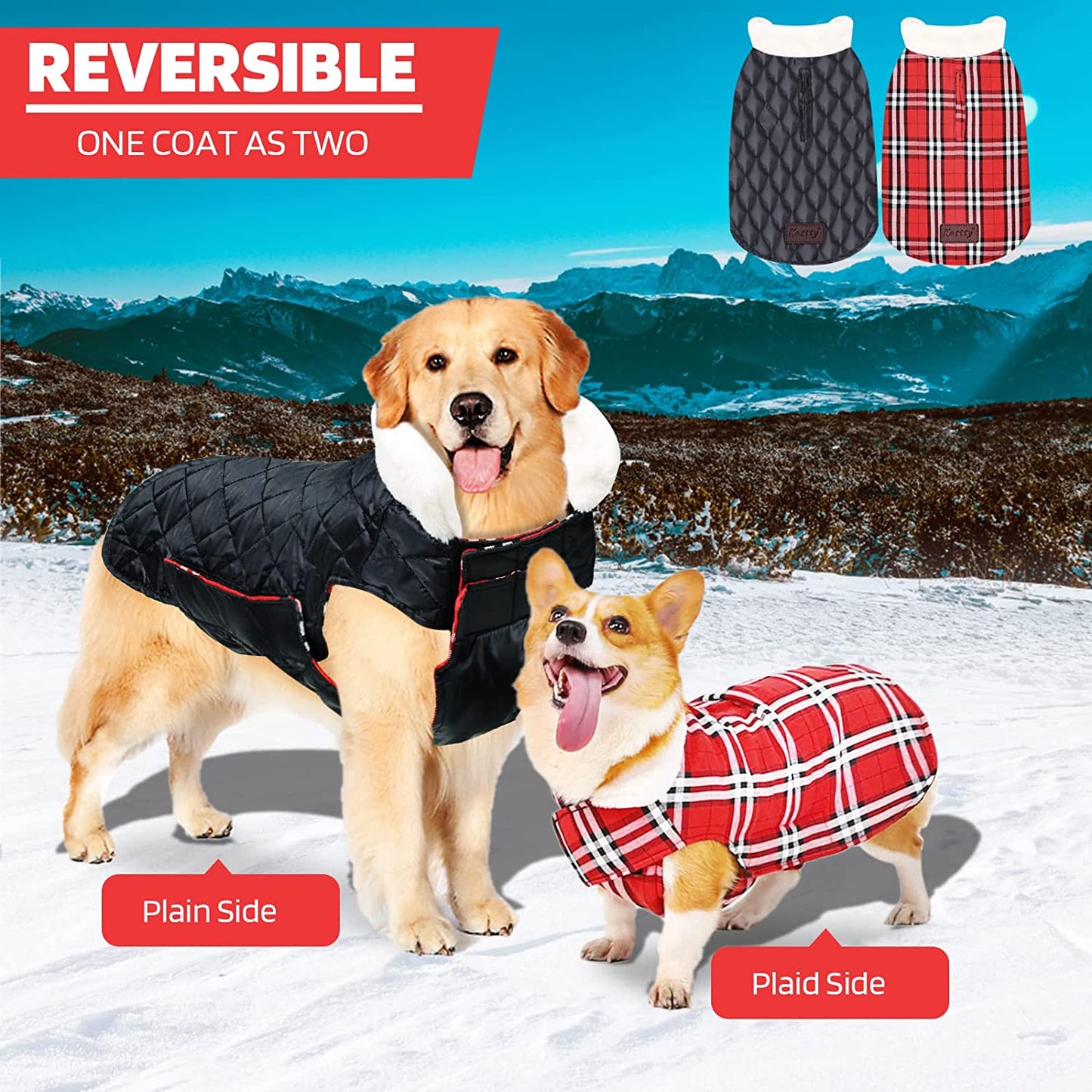 Kastty Dog Winter Coat, Reversible Extra Warm Dog Clothes, Waterproof& Windproof Dog Cold Weather Coats, Stylish& Cosy Dog Jacket, British Plaid 2 Style Dog Coat, Great for Dog Gift or Daily Wear, S Animals & Pet Supplies > Pet Supplies > Dog Supplies > Dog Apparel Kastty   