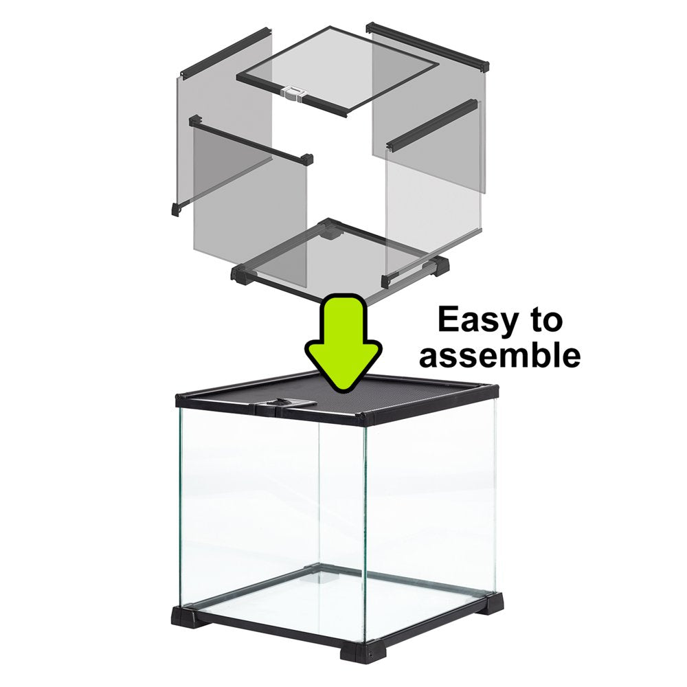 REPTI-ZOO Knock-Down Mini Glass Reptile Habitat, 360 Rotation, 20”×12”×14”(14.5 Gallon), Easy Assembly.