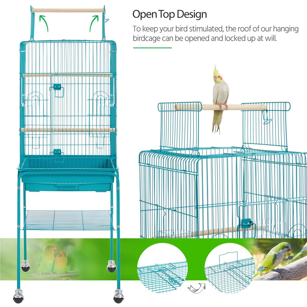 Easyfashion 47" Play Top Bird Cage with Rolling Stand, Teal Blue Animals & Pet Supplies > Pet Supplies > Bird Supplies > Bird Cages & Stands Easyfashion   