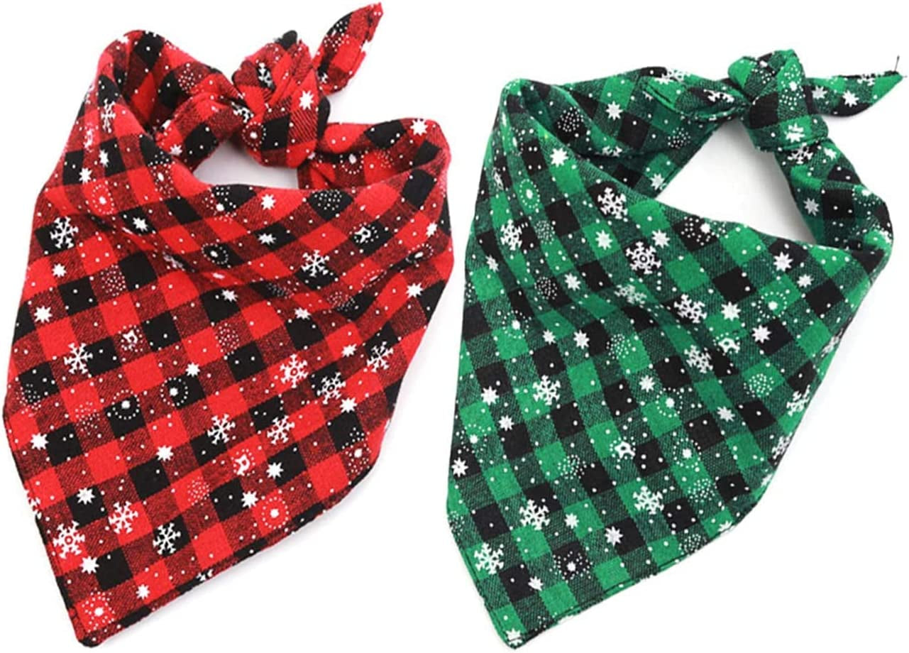 Malier 2 Pack Dog Bandana Christmas Classic Plaid Snowflake Pet Scarf Triangle Bibs Kerchief Set Pet Costume Accessories Decoration for Small Medium Large Dogs Cats Pets (Large, Green + Red) Animals & Pet Supplies > Pet Supplies > Dog Supplies > Dog Apparel Malier Green + Red X-Large 