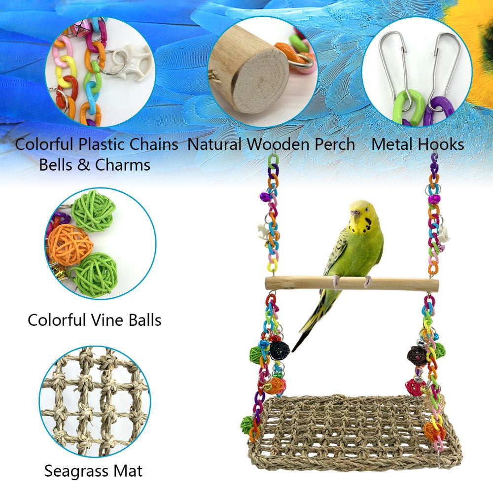 Bird Seagrass Swing Toys with Wood Perch Bird Parrot Trapeze Swing Seagrass Bird Climbing Hammock Bird Perch Stand Chewing Toy for Lovebird, Cockatiel, Budgie, Conure Parrotlet, Parakeets Animals & Pet Supplies > Pet Supplies > Bird Supplies > Bird Toys Vehomy   
