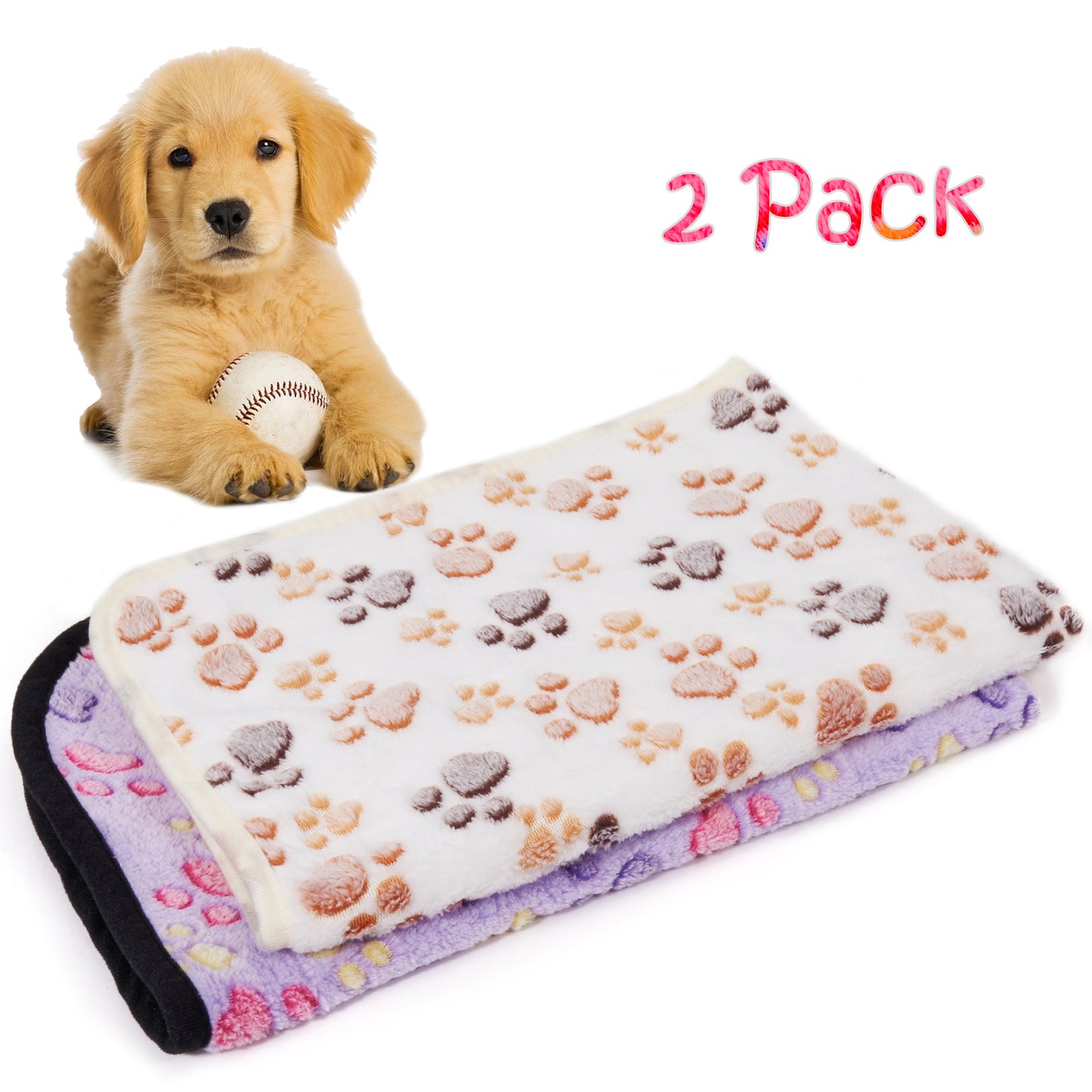 LUXMO 2 Pack Cat Dog Puppy Blanket Soft Pet Bed Cushion Warm Sleep Mat Animals & Pet Supplies > Pet Supplies > Cat Supplies > Cat Beds Luxmo White+Lavender  