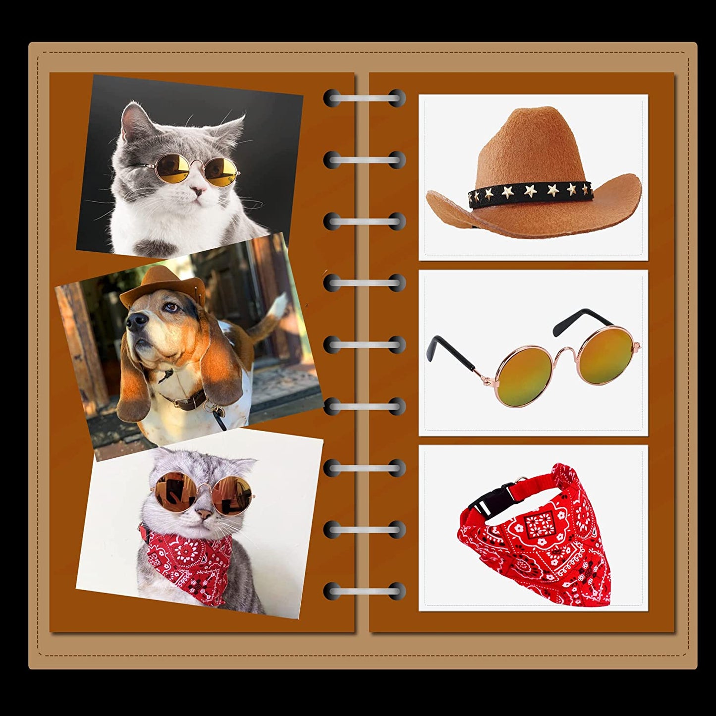 Gallarato Cowboy Costume for Pet Cowboy Bandanna Cowboy Hat for Pet Cowgirl Bandanna Sunglasses Hiphop Costume for Pet Hippie Costume Animals & Pet Supplies > Pet Supplies > Dog Supplies > Dog Apparel GallaRato   