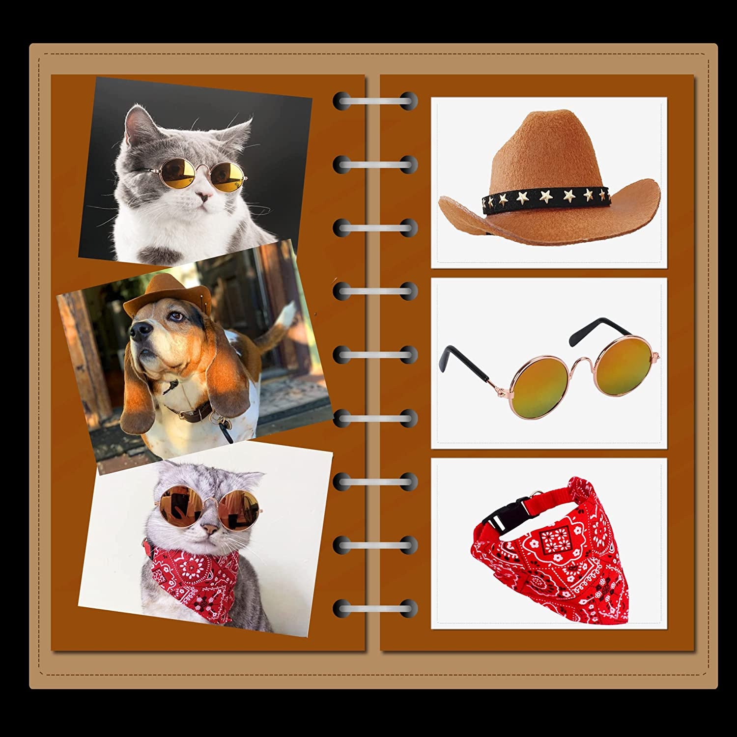 Gallarato Cowboy Costume for Pet Cowboy Bandanna Cowboy Hat for Pet Cowgirl Bandanna Sunglasses Hiphop Costume for Pet Hippie Costume Animals & Pet Supplies > Pet Supplies > Dog Supplies > Dog Apparel GallaRato   