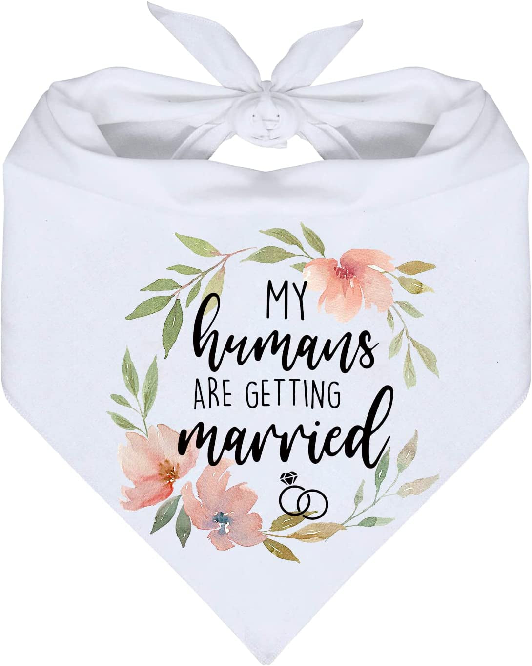 YHTWIN My Humans Are Getting Married Funny White Wreath Pattern Cotton Triangle Dog Bandana Scarf, Pet Dog Engagement Wedding Announcement Photo Props Accessories for Pet Dog Lovers Gifts Animals & Pet Supplies > Pet Supplies > Dog Supplies > Dog Apparel YHTWIN   