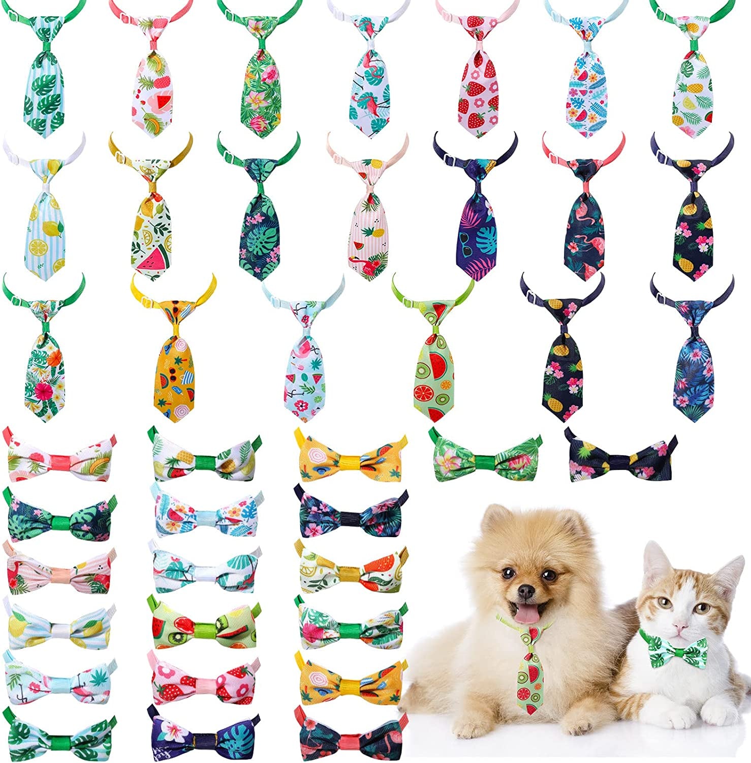 40 Pieces Dog Bow Tie Collar Set Includes 20 Bowties and 20 Neckties with Adjustable Collar Summer Pet Tie Set Cooling Summer Style Dog Accessories for Small Medium Dog Puppy Cat Summer Wearing Animals & Pet Supplies > Pet Supplies > Dog Supplies > Dog Apparel Weewooday   