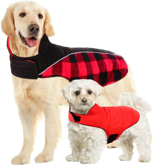 SUNFURA Reflective Dog Cold Weather Coat, British Style Plaid Reversible Waterproof Windproof Pet Winter Warm Vest, Cozy Cotton Lined Stand-Up Collar Outdoor Jacket Apparel for Small Medium Large Dogs Animals & Pet Supplies > Pet Supplies > Dog Supplies > Dog Apparel SUNFURA Red XL (Back: 19.2'', Chest: 24''-28.7'') 