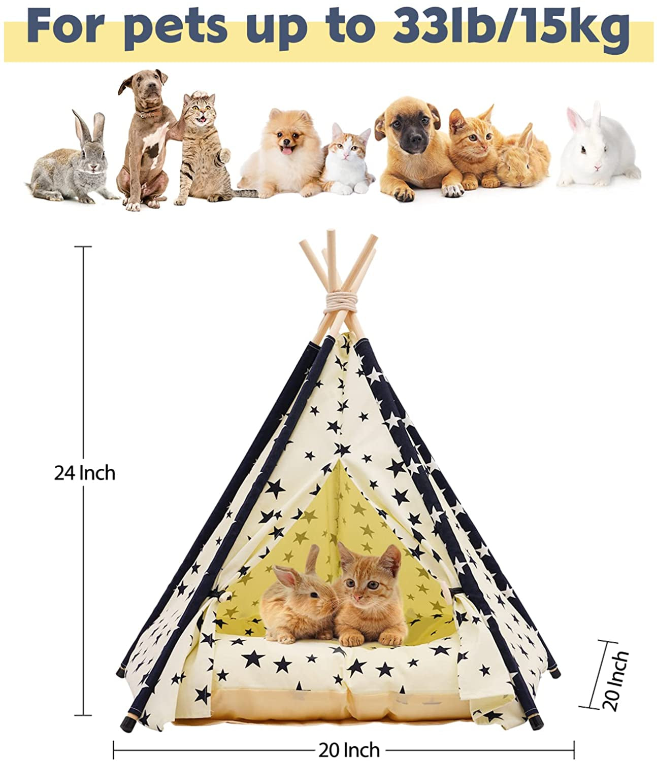 Pet Teepee Tent for Dogs & Cats, 24 Inch Portable Indoor Dog House with Thick Cushion, Cat Teepee Tent Washable Animals & Pet Supplies > Pet Supplies > Dog Supplies > Dog Houses Ealing   