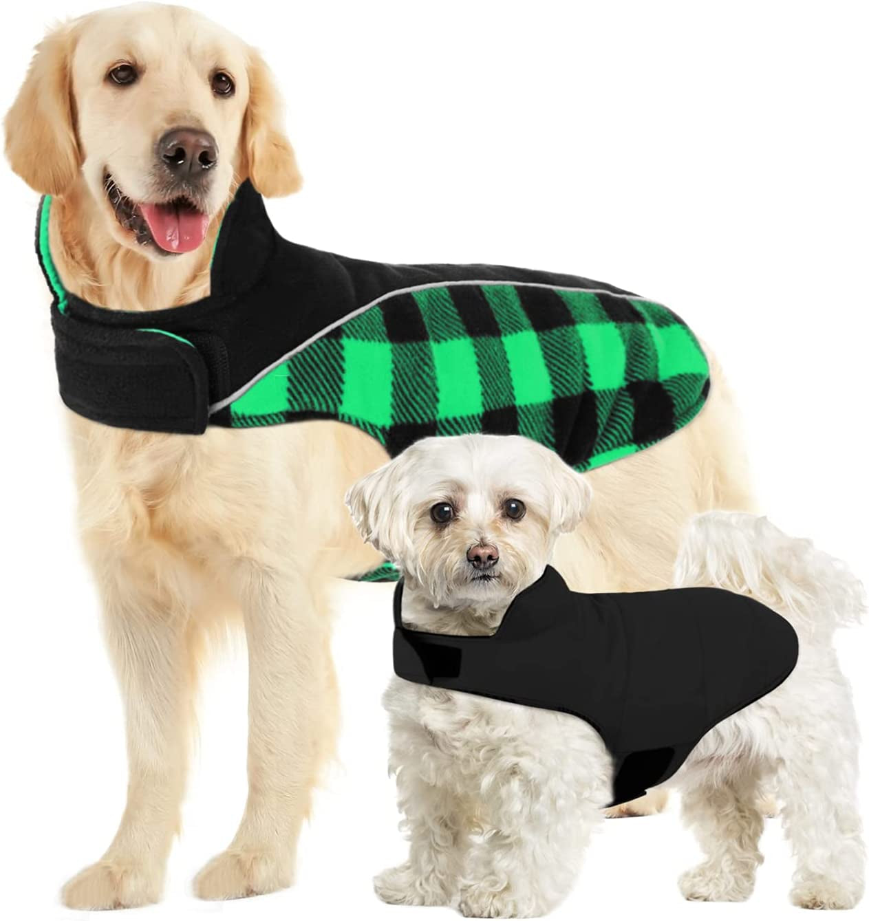 SUNFURA Reflective Dog Cold Weather Coat, British Style Plaid Reversible Waterproof Windproof Pet Winter Warm Vest, Cozy Cotton Lined Stand-Up Collar Outdoor Jacket Apparel for Small Medium Large Dogs Animals & Pet Supplies > Pet Supplies > Dog Supplies > Dog Apparel SUNFURA Green XXXL (Back: 25.9'', Chest: 33.8''-42.5'') 