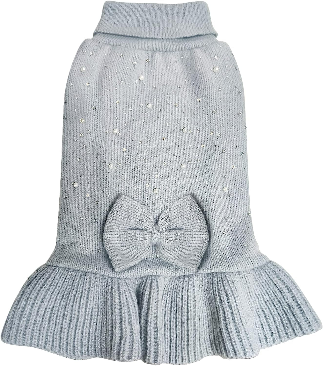 KYEESE Dog Sweater Dress with Golden Thread Turtleneck Dog Knitwear with Bowtie for Small Dogs Dog Coat Fall Winter, Beige,M Animals & Pet Supplies > Pet Supplies > Dog Supplies > Dog Apparel kyeese 3#Rhinestone (Grey) Large (11-19lbs) 