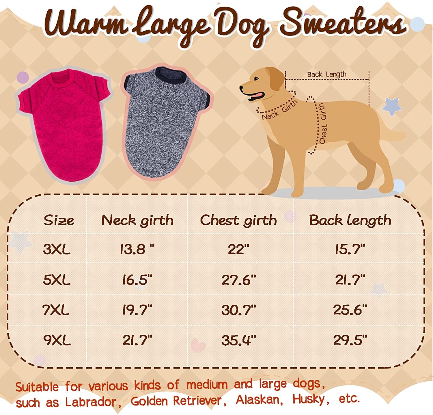 Rypet 2 Pack Large Dog Sweaters for Winter Dog Classic Knitwear Sweater Soft Thickening Warm Dog Clothes for Medium Large Dogs Animals & Pet Supplies > Pet Supplies > Dog Supplies > Dog Apparel Rypet   