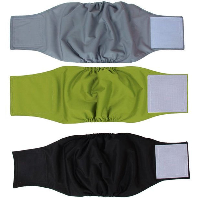 Genwiss 3 Pack Male Dog Diaper Wrap with Gray Lining, Washable Puppy Belly Bands, Super-Absorbent and Comfortable (XL,25"-29" Waist, Black+Gray+Coffee) Animals & Pet Supplies > Pet Supplies > Dog Supplies > Dog Diaper Pads & Liners Genwiss L1(16"-20"Waist) Black+ Gray+ Green 