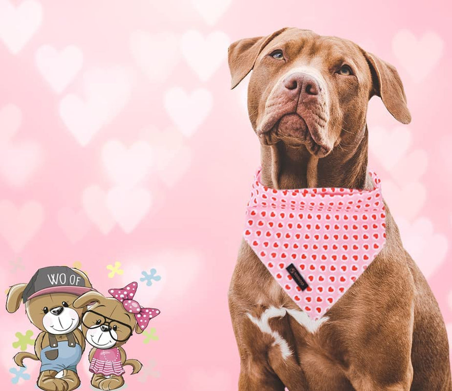 DOGWONG Valentine Dog Bandana, Cotton Washable Soft Dog Scarf Holiday Pink Heart Dog Bib Scarf Boy Girl Bandana Square Adjustable Dog Bandanas for Small Medium Large Dogs Animals & Pet Supplies > Pet Supplies > Dog Supplies > Dog Apparel DOGWONG   