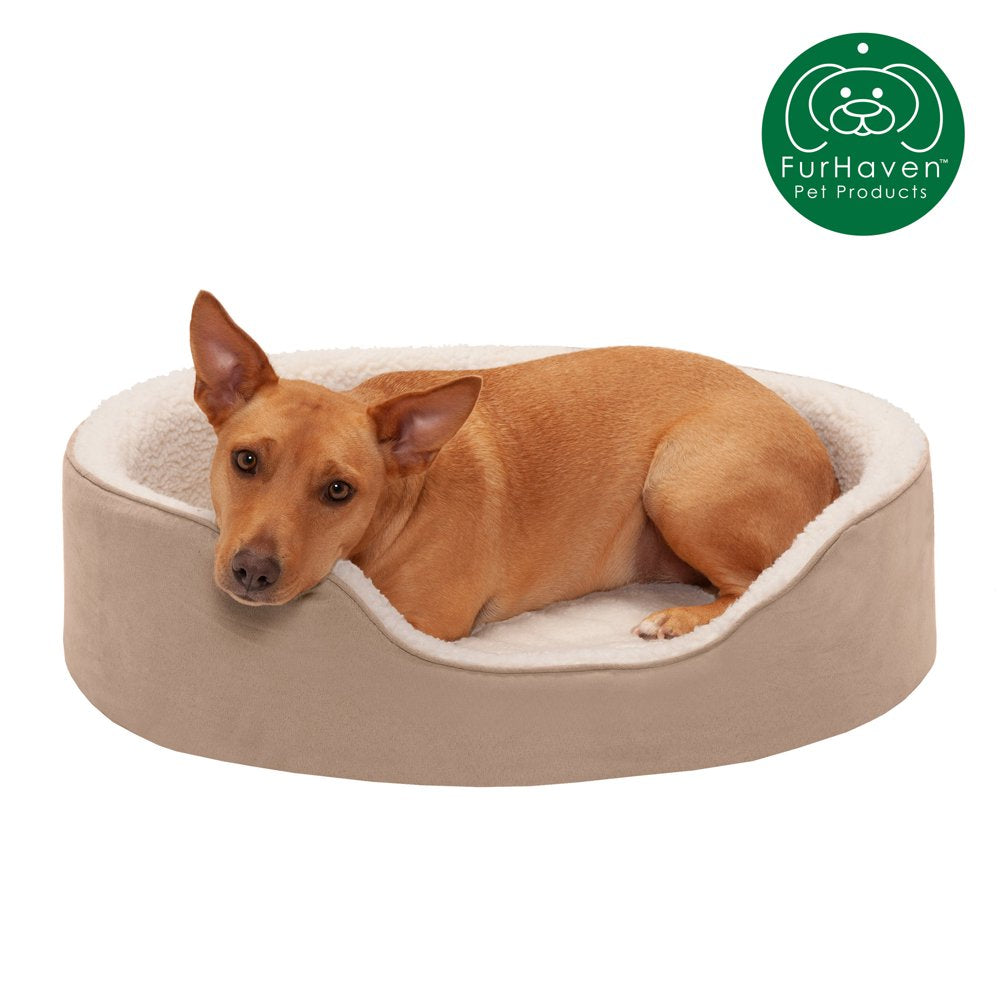 Furhaven | Orthopedic Faux Sheepskin & Suede Oval Pet Bed for Dogs & Cats, Espresso, Medium Animals & Pet Supplies > Pet Supplies > Cat Supplies > Cat Beds FurHaven Pet L Clay 