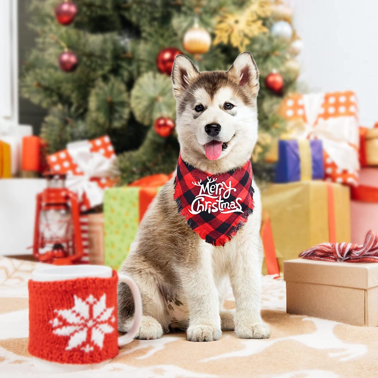 Malier 2 Pack Dog Bandana, Christmas Classic Buffalo Plaid Pattern with Tassels Edges Bandana, Pets Scarf Triangle Bibs Kerchief Bandana Costume Accessories for Small Medium Large Dogs Cats (Large) Animals & Pet Supplies > Pet Supplies > Dog Supplies > Dog Apparel Malier   