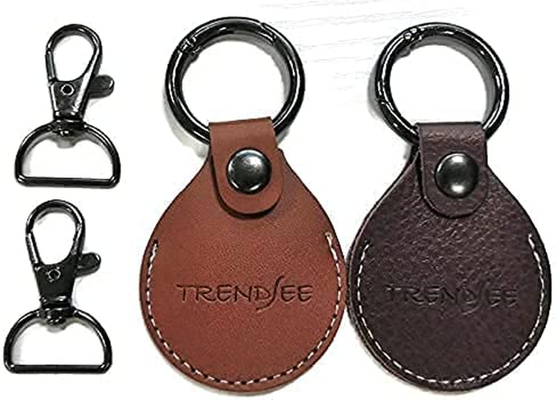 Airtag Holder Air Tag Holder Anti-Lost Items Apple Airtags Pet Collar Protection - NO More Lost VALUABLES - Genuine Leather 2 Pack (Multi Colors: Dark Blue & Saddle Brown) Trendsee (TS LG BE BR)