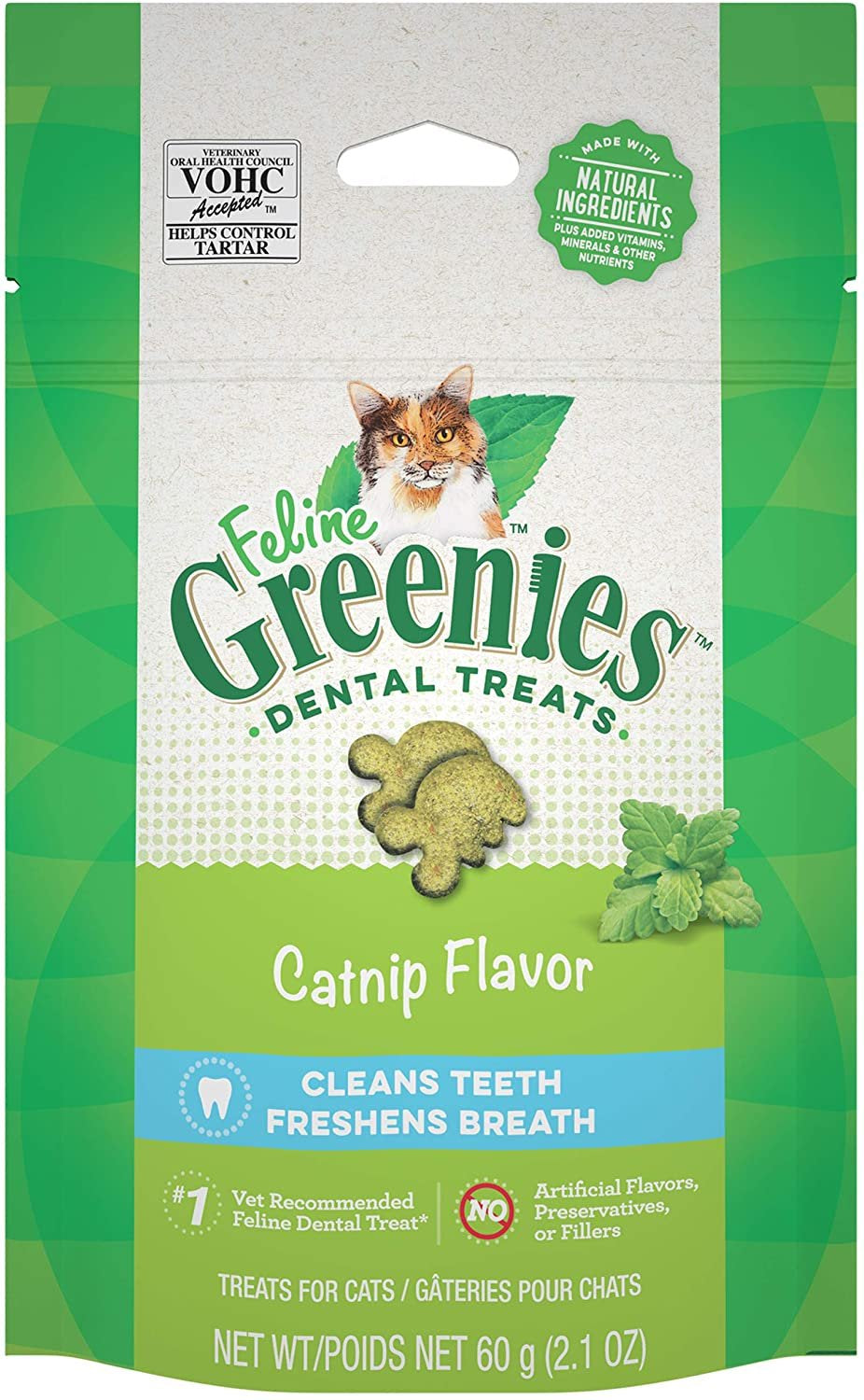 FELINE GREENIES Adult Natural Dental Care Cat Treats, Catnip Flavor, 9.75 Oz. Tub Animals & Pet Supplies > Pet Supplies > Cat Supplies > Cat Treats Mars Petcare 12.60 oz (6 x 2.1 oz)  