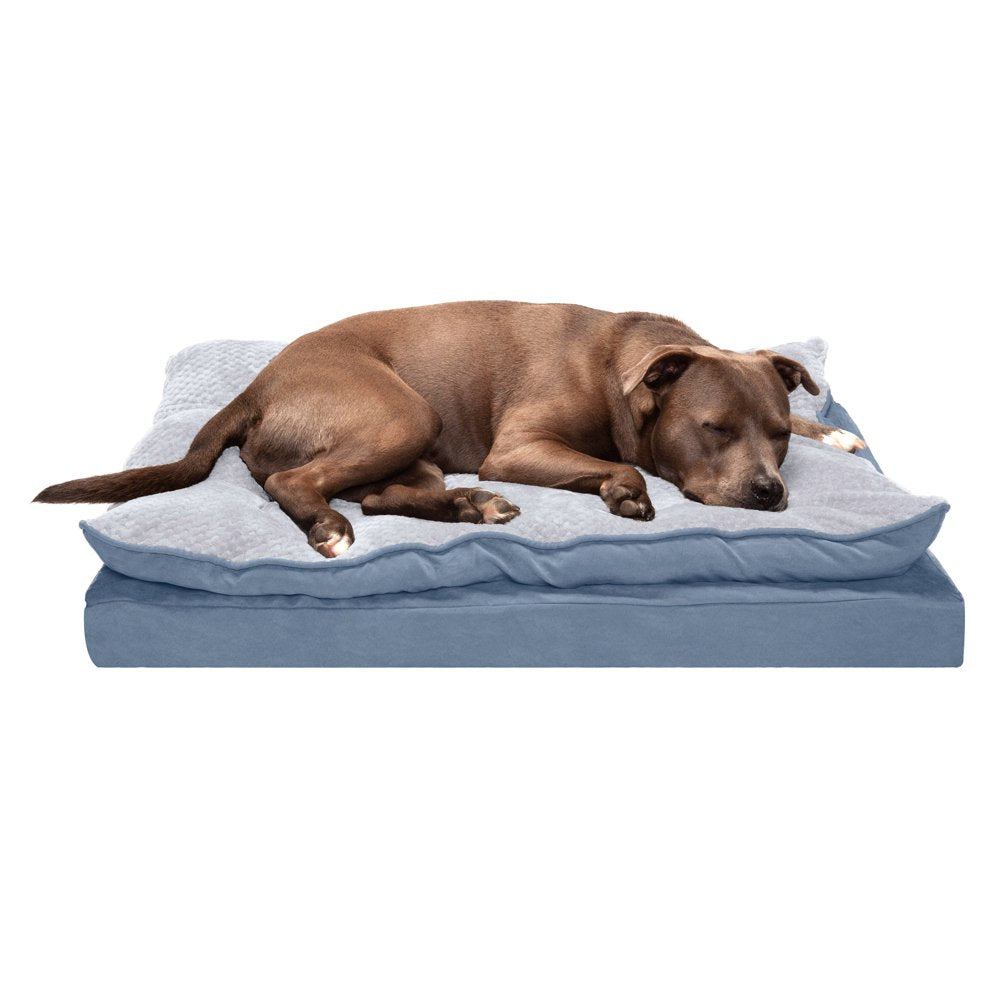 Furhaven Pet Products Orthopedic Mink Fur & Suede Pillow-Top Pet Bed for Dogs & Cats, Stonewash Blue, Large Animals & Pet Supplies > Pet Supplies > Cat Supplies > Cat Beds FurHaven Pet   