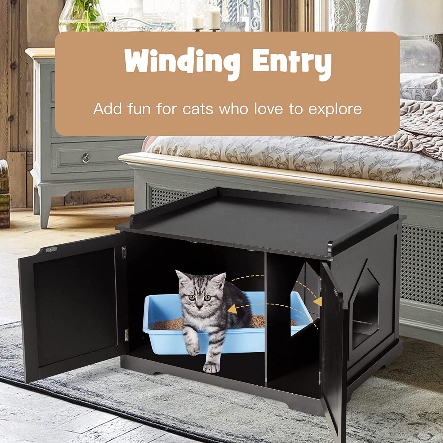 Cat Litter Box Enclosure, Wooden Cat Washroom Bench Cabinet with Door and Removable Divider, Large Enclosed Cat Litter Box Furniture Hidden. Animals & Pet Supplies > Pet Supplies > Cat Supplies > Cat Furniture ALLJOY   