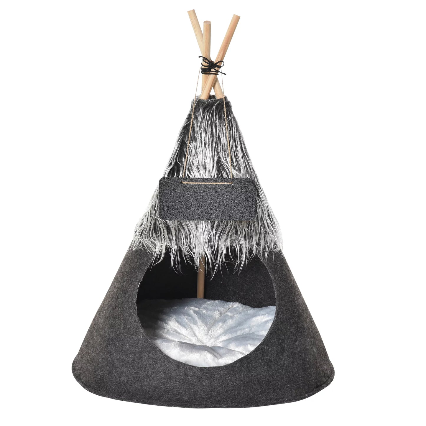 Pawhut Pet Teepee Tent Cat Bed Dog House with Thick Cushion Chalkboard for Kitten and Puppy up to 13Lbs 28Inch Grey Animals & Pet Supplies > Pet Supplies > Cat Supplies > Cat Beds Pawhut   
