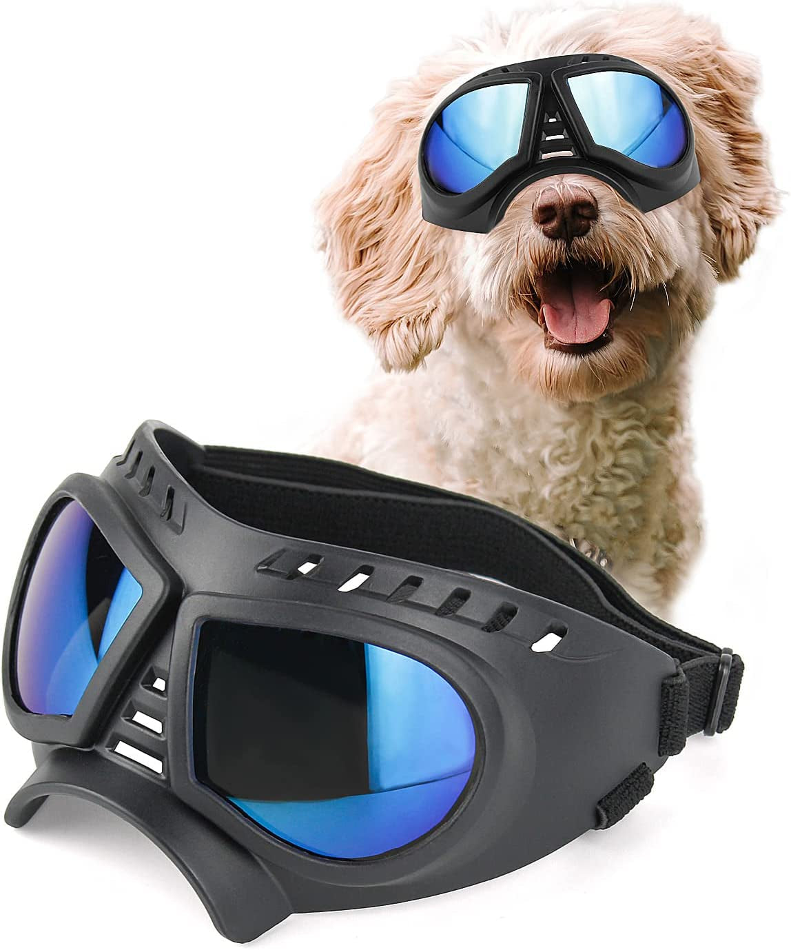 PETLESO Dog Goggles Medium Breed, Dog Sunglasses for Medium Dog Puppy Sunglasses Eye Protection for Dog Driving Hiking, Blue Lens Animals & Pet Supplies > Pet Supplies > Dog Supplies > Dog Apparel PETLESO Blue lens  