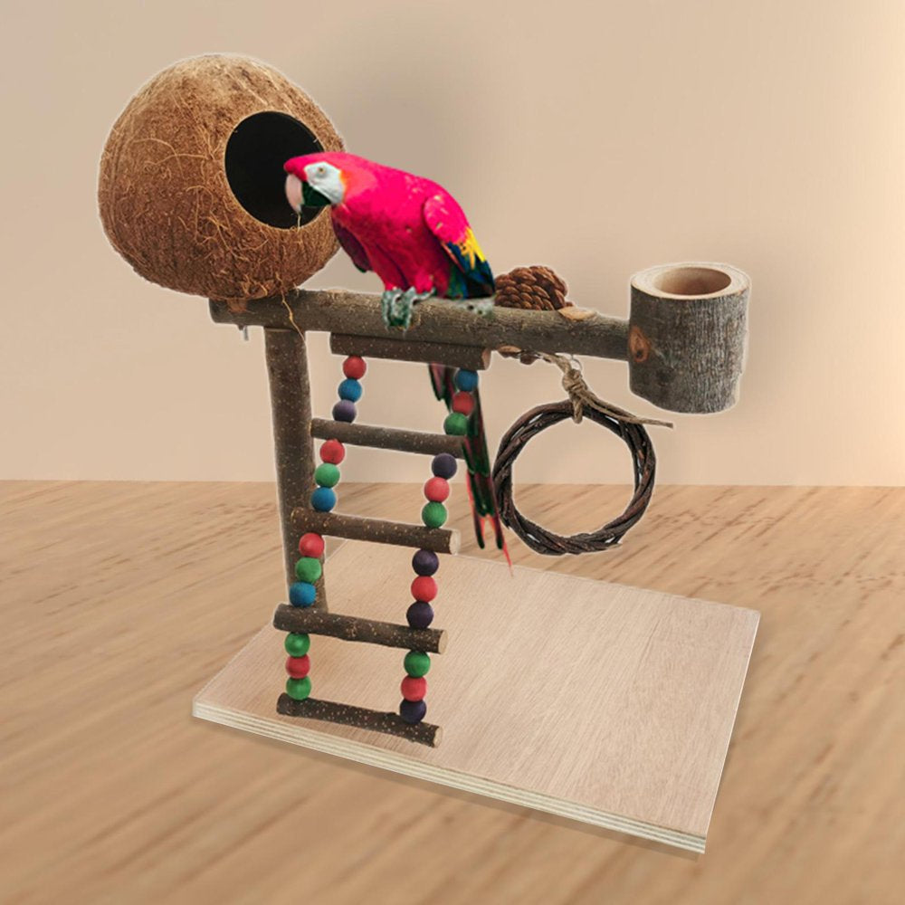 Bird Play Stand Parrot Playground Toy Gym Wooden Perch Platform Play for Finches Style C 35X20X35Cm