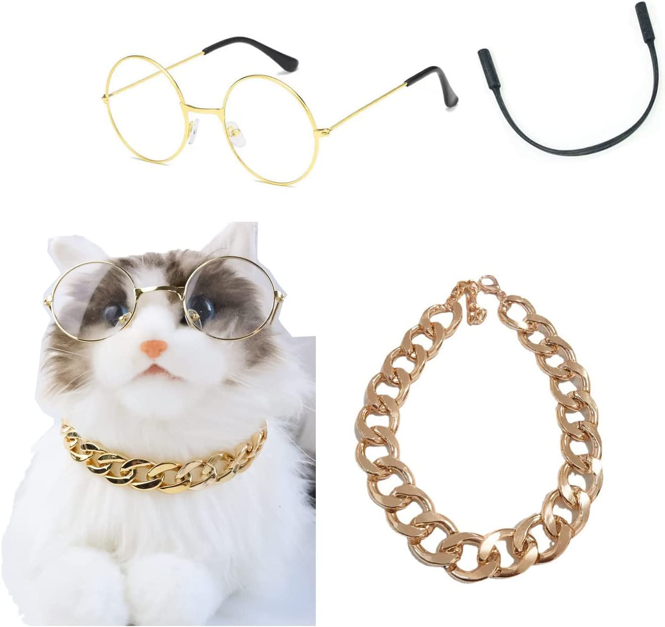 Cool Pet Glasses Kitten Sunglasses Pet Art Photography Glasses Accessories Cute Glasses Cosplay Costume Photos Props Random Color (6 Pieces Mixed Color) Animals & Pet Supplies > Pet Supplies > Dog Supplies > Dog Apparel Juvbarxy 1 Pieces Clear Glass+1 Pieces Necklace  