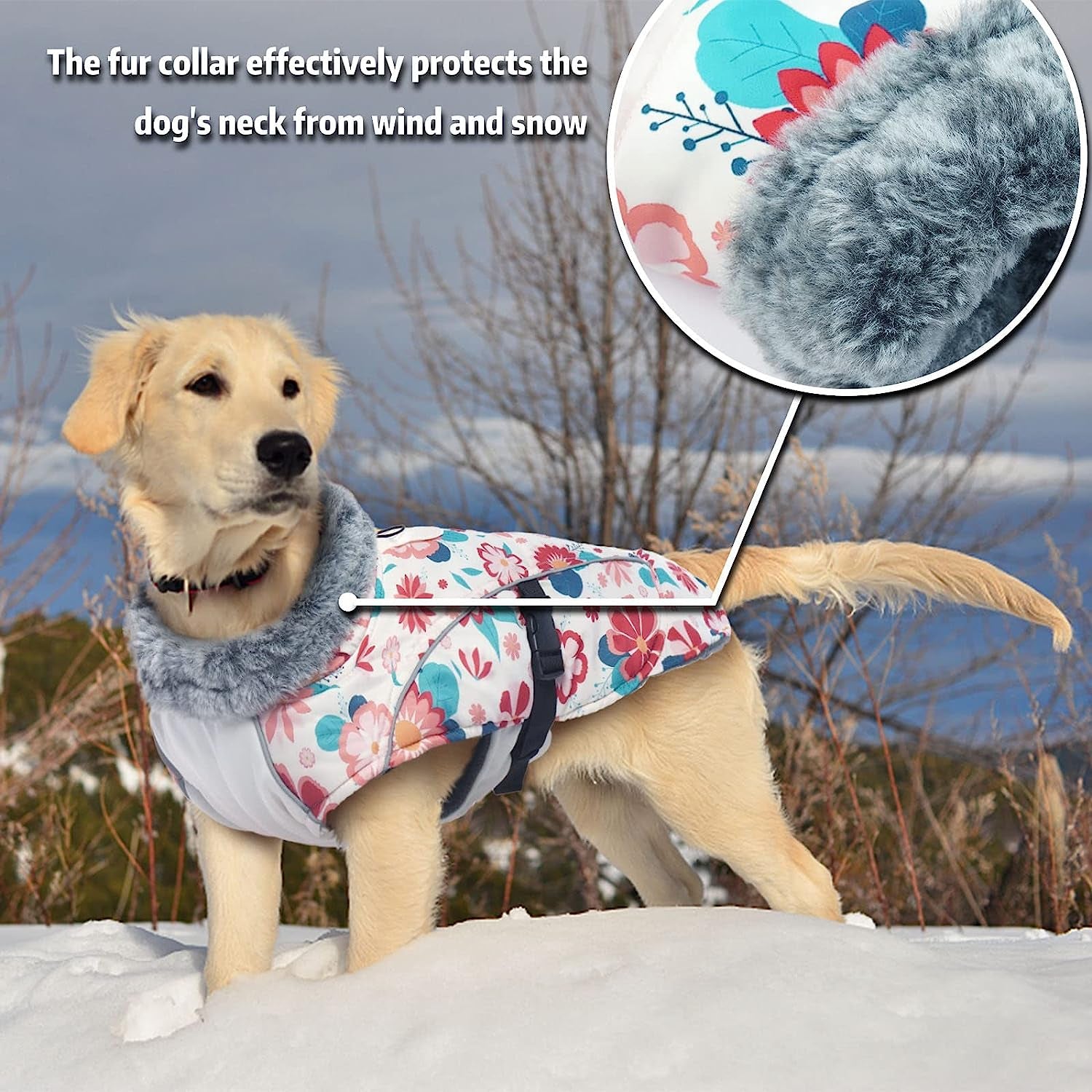 FUAMEY Dog Cold Weather Jacket,Dog Winter Coat with Fur Collar Pet Windproof Warm Vest Doggie Reflective Apparel Small Medium Large Paded Dog Clothes with Leash Hole Thick Dog Fleece Outdoor Coats Animals & Pet Supplies > Pet Supplies > Dog Supplies > Dog Apparel FUAMEY   