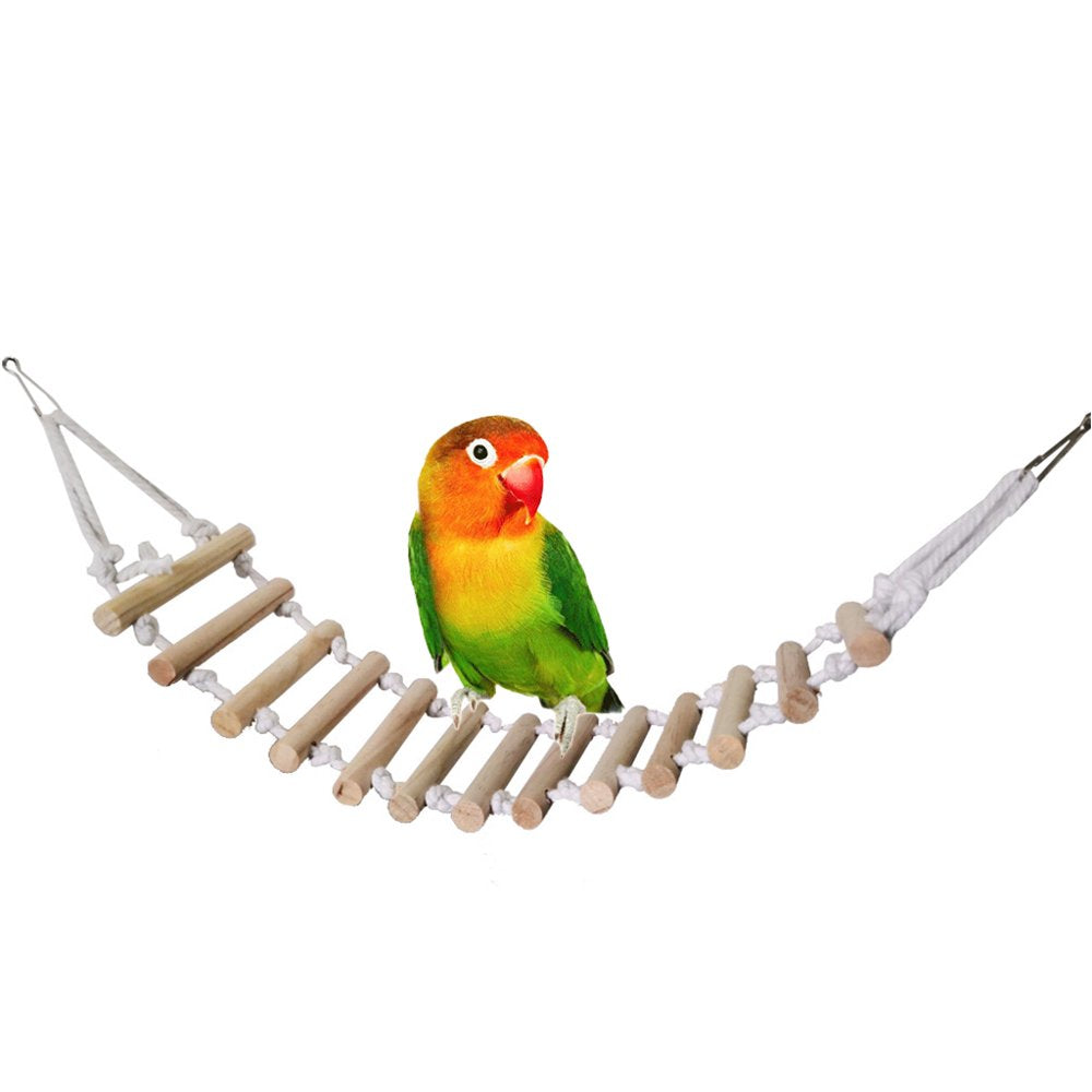 Sorrowso Bird Swing for Cage Natural Wood Perch Toys Parrot Climbing Rope Ladder Parakeet Bridge for Small Birds Cockatiels