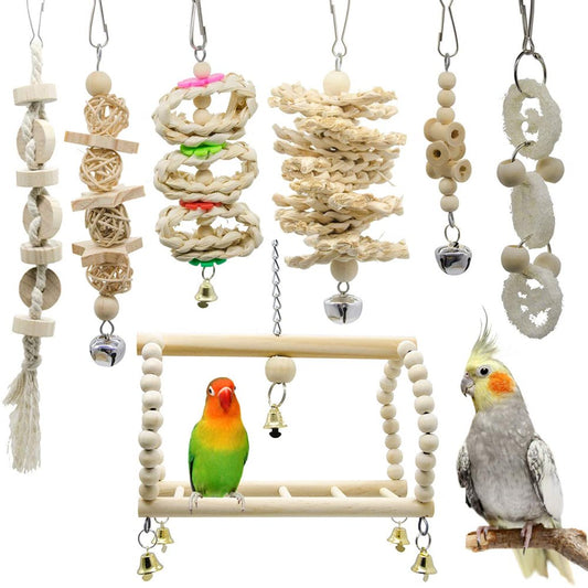 Bird Parrot Swing Toys, Chewing Standing Hanging Perch Hammock Climbing Ladder Bird Cage Toys for Budgerigar, Parakeet, Conure, Cockatiel, Mynah, Love Birds, Finches and Other Small to Medium Birds Animals & Pet Supplies > Pet Supplies > Bird Supplies > Bird Ladders & Perches Foeses   