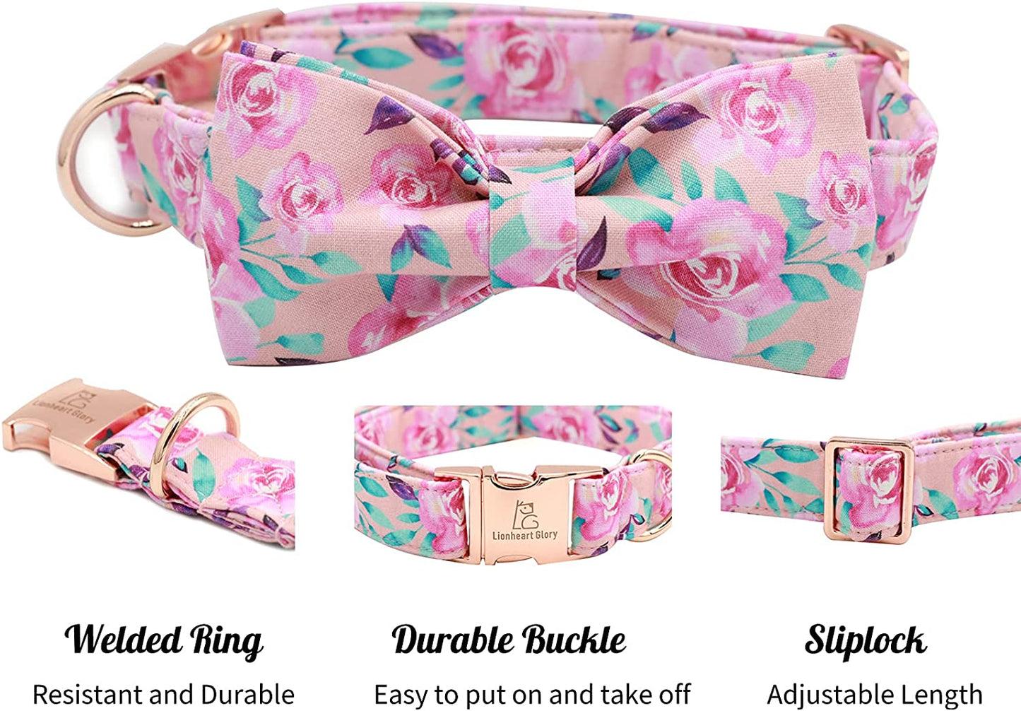 Lionheart Glory Floral Rose Print Dog Collar Adjustable Soft Dog Collar with Bowtie, Girl Pet Collars for X-Small Small Medium Large Dogs Animals & Pet Supplies > Pet Supplies > Dog Supplies > Dog Apparel Lionheart glory   