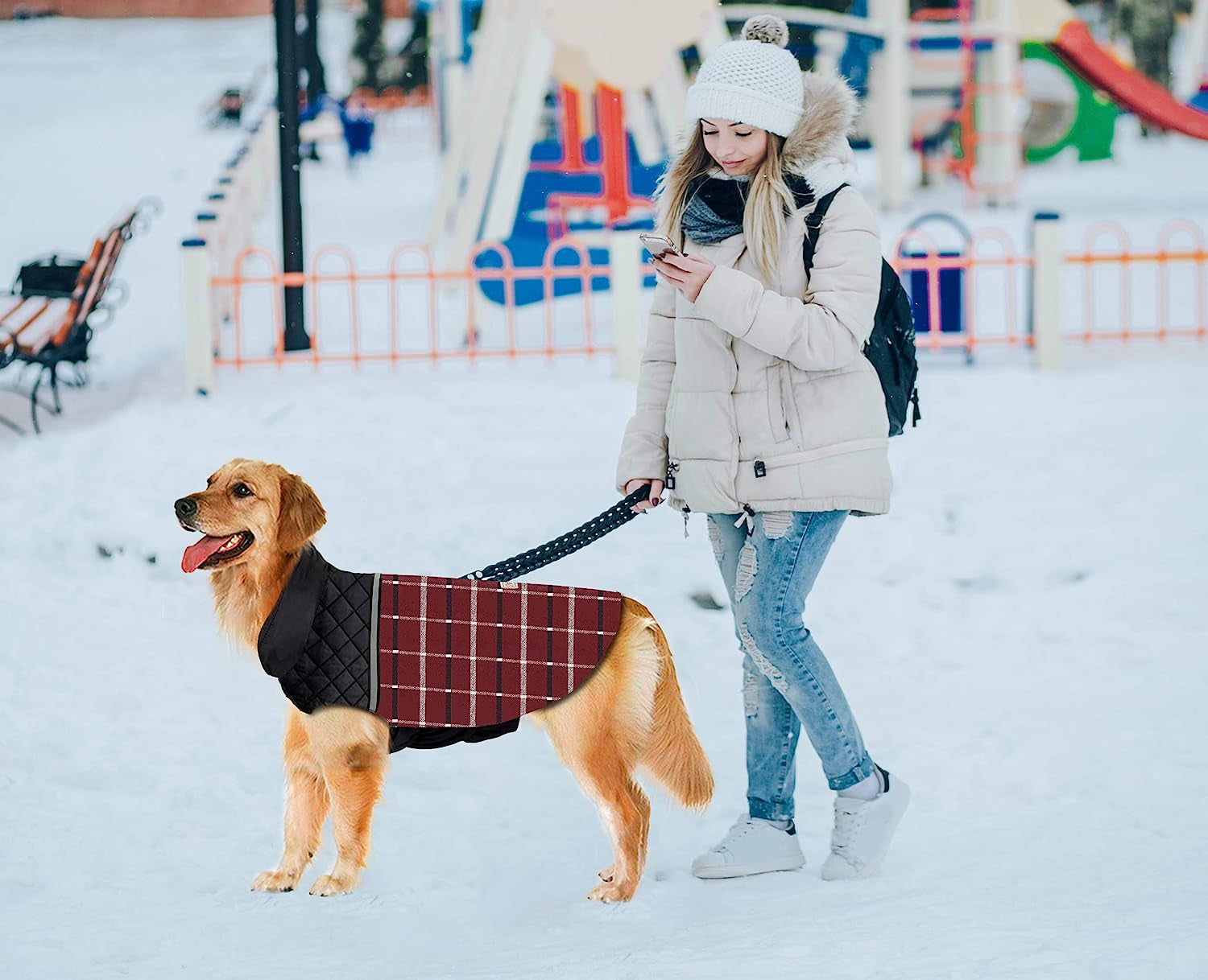 Warm Dog Jacket Reversible British Style Plaid Dog Vest Windproof Winter Dog Coat for Small Medium Large Dogs (2Xl(Neck:27.5-31.5'' LEN:24'' CH:31.5-39.4''), Red) Animals & Pet Supplies > Pet Supplies > Dog Supplies > Dog Apparel MeiLiMiYu   