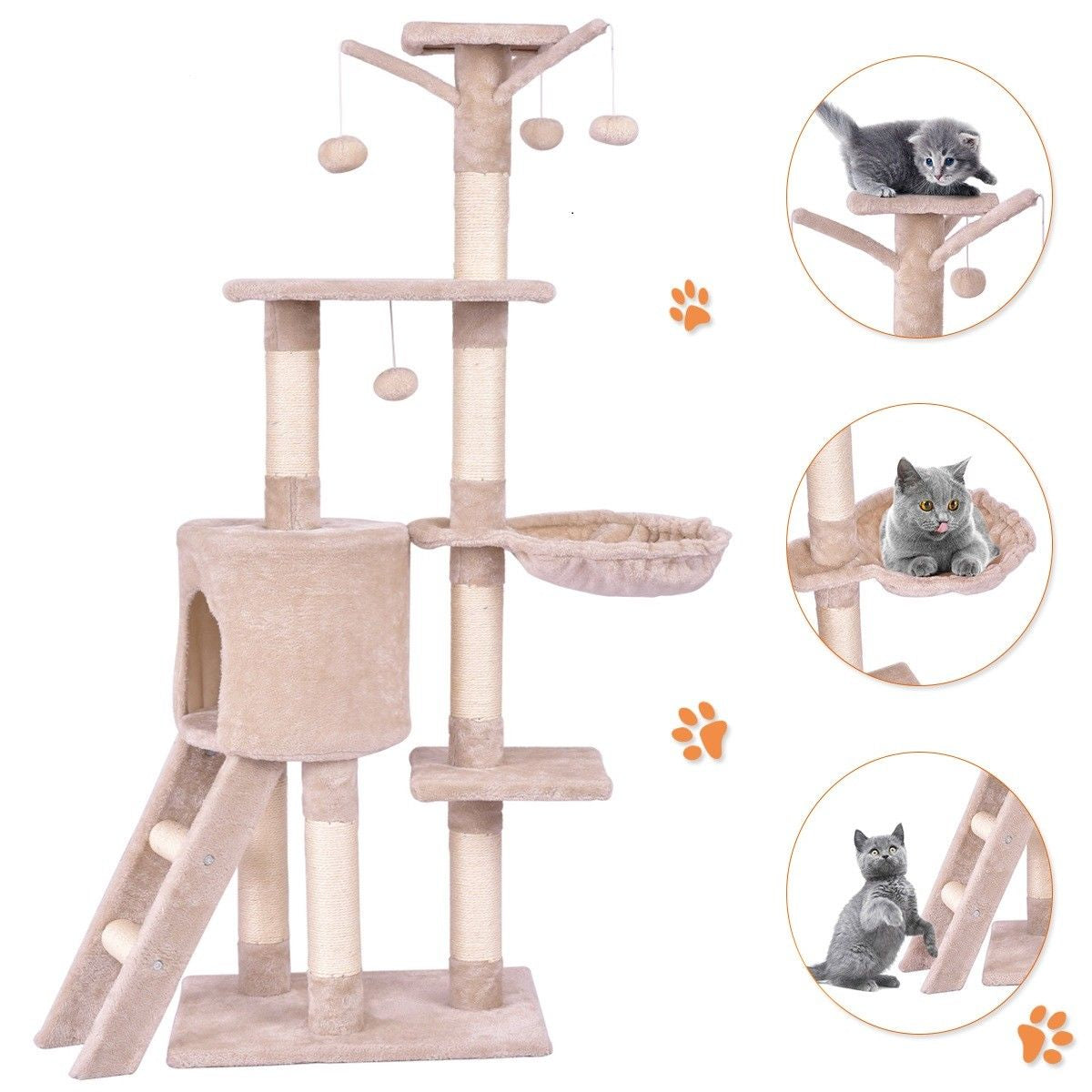 Gymax 56'' Cat Tree Kitten Pet Play House Furniture Condo Scratching Posts Ladder Beige Animals & Pet Supplies > Pet Supplies > Cat Supplies > Cat Furniture Gymax   