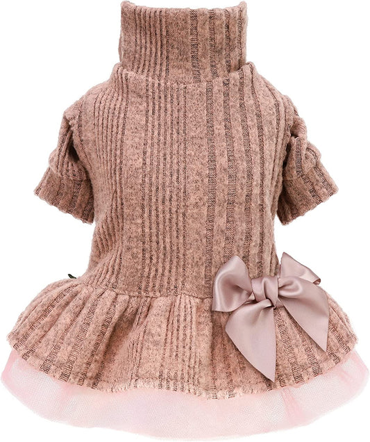 Fitwarm Knitted Dog Tulle Sweater Dress, Dog Winter Clothes for Small Dogs Girl, Cat Apparel, Pink, Small Animals & Pet Supplies > Pet Supplies > Dog Supplies > Dog Apparel Fitwarm Pink Small 