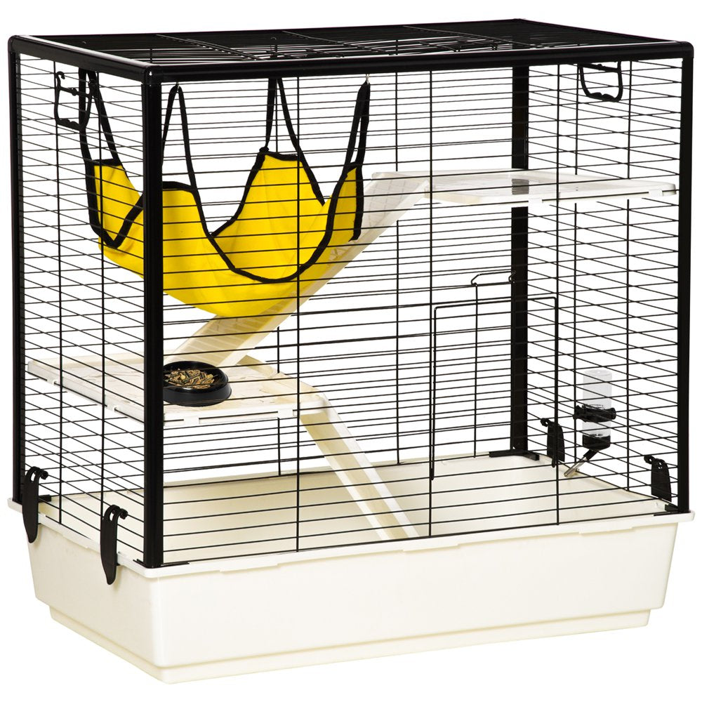 Pawhut Small Animal Cage Habitat Indoor Pet Play House for Guinea Pigs Ferrets Chinchillas, with Accessories Hammock Water Bottle Balcony Ramp Food Dish, 31.5"X19"X30.75", Yellow Animals & Pet Supplies > Pet Supplies > Small Animal Supplies > Small Animal Habitats & Cages Aosom LLC   