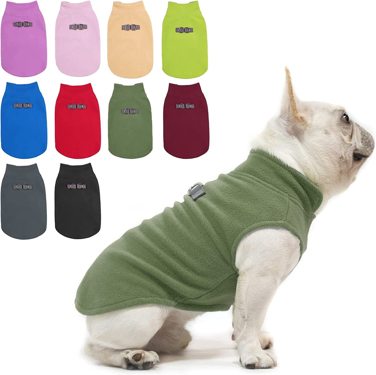 BEAUTYZOO Dog Fleece Vest Sweater Winter Jacket for Small and Medium Dogs with D-Ring Leash Cold Weather Coat Hoodie for XS S M Dogs Boy or Girls Animals & Pet Supplies > Pet Supplies > Dog Supplies > Dog Apparel BEAUTYZOO ARMY GREEN Large 