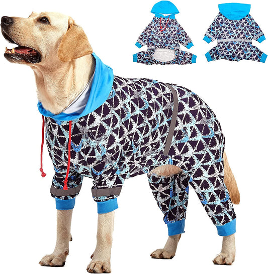 Lovinpet Large Pitbull Dogs Onesies - Wound Care/Post Surgery Dog Clothes,Anxiety Relief Shirt for Dogs, Large Breed Dog Jammies, Lightweight Stretchy,Reflective Stripe,Brown Shark Print, Pet Pj'S/Xl Animals & Pet Supplies > Pet Supplies > Dog Supplies > Dog Apparel LovinPet Blue Medium 